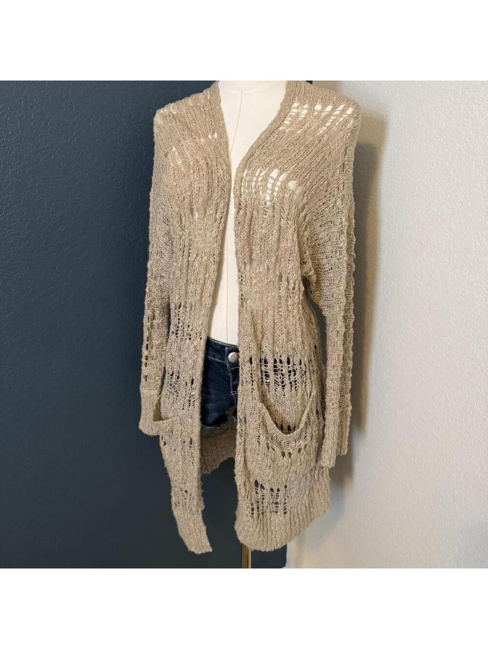 Daytrip Western Boho Open Front Knit Cardigan, XS